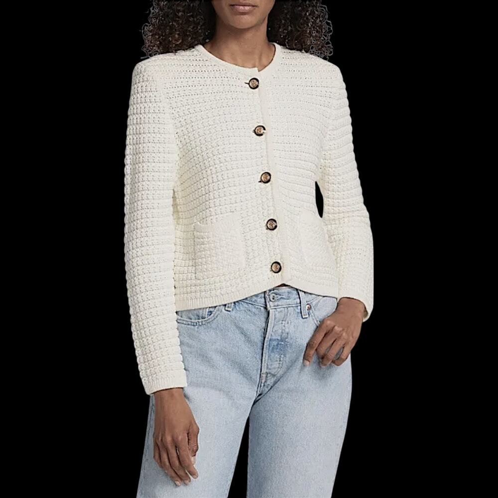 ba&sh Cream Textured Button-Front Sweater Jacket - Picture 5 of 8